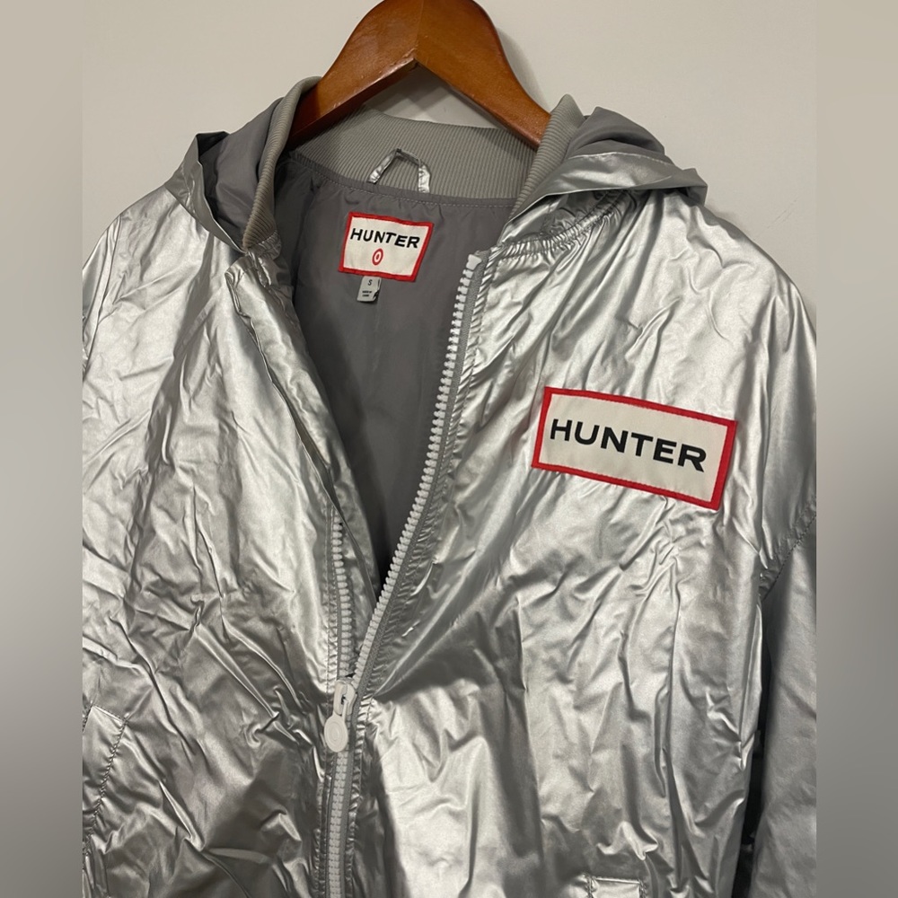 HUNTER X TARGET Silver Metallic Lined Windbreaker Bomber Jacket Unisex Small - Picture 2 of 14